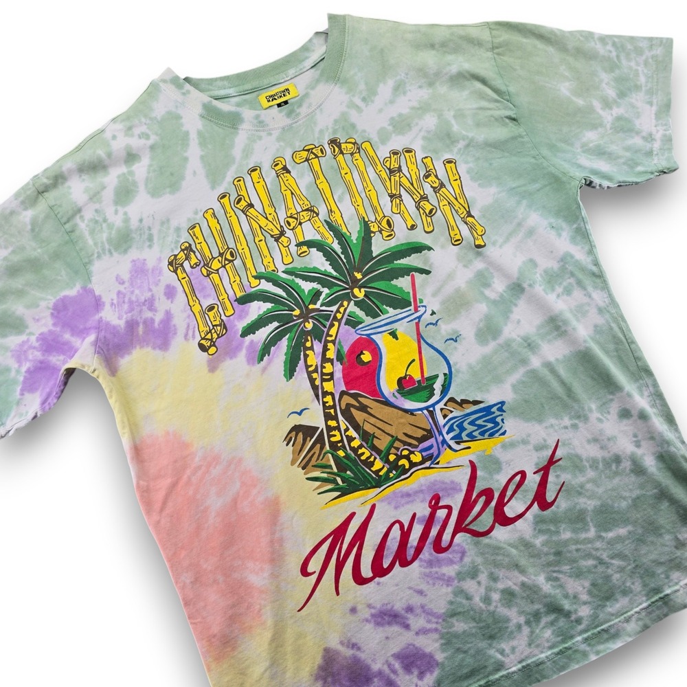 Chinatown Market Mens T Shirt XL Green Tie Dye Tropical Graphic Cotton Tee